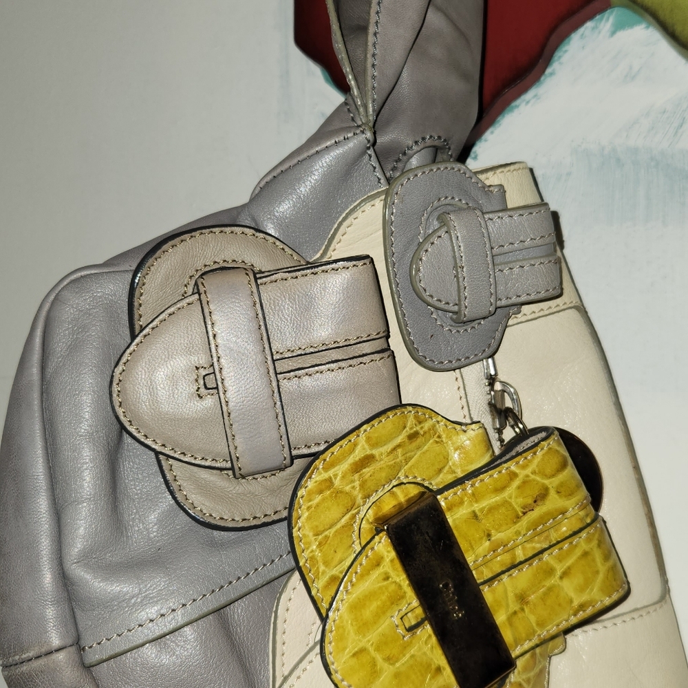 Chloe Wristlet Bag Gray Cream Snake Yellow. Leather Good Needs Some Cleaning. - Picture 5 of 16